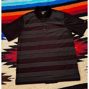 Greg Norman Play Dry Black w/white‎ stripe performance Golf Shirt Large
